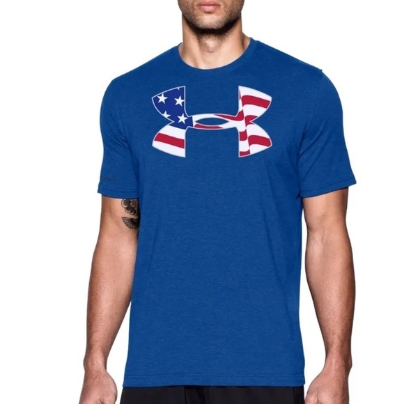 Under Armour Mens American Big Flag Logo USA T-Shirt Sz L - Picture 4 of 11